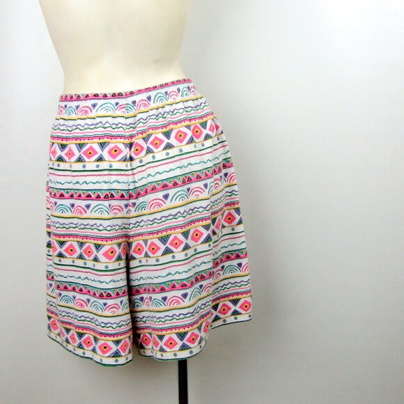 Vintage 80/90s Womens Blast Shorts Medium Knit Pastel Tribal Print Elastic Waist - Picture 4 of 10